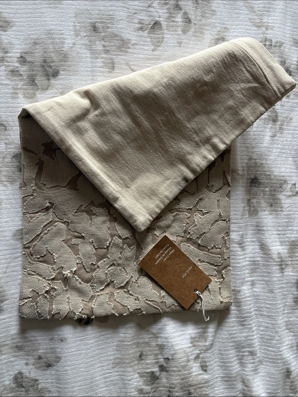 West Elm Cut Floral Pillow Cover Neutral Textured  - Beige Taupe